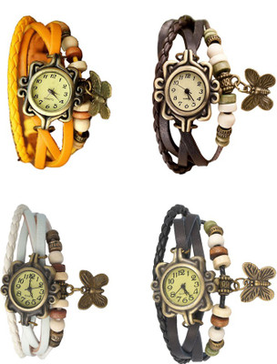 NS18 Vintage Butterfly Rakhi Combo of 4 Yellow, White, Brown And Black Analog Watch  - For Women   Watches  (NS18)