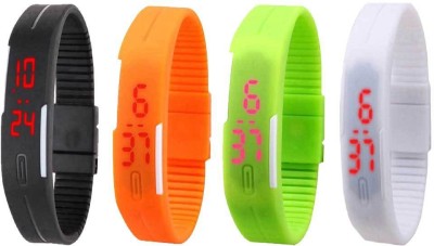NS18 Silicone Led Magnet Band Combo of 4 Black, Orange, Green And White Digital Watch  - For Boys & Girls   Watches  (NS18)