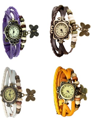 NS18 Vintage Butterfly Rakhi Combo of 4 Purple, White, Brown And Yellow Analog Watch  - For Women   Watches  (NS18)