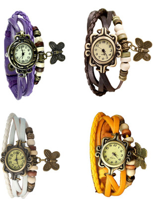 NS18 Vintage Butterfly Rakhi Combo of 4 Purple, White, Brown And Yellow Analog Watch  - For Women   Watches  (NS18)