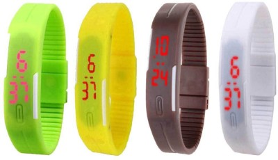 NS18 Silicone Led Magnet Band Combo of 4 Green, Yellow, Brown And White Digital Watch  - For Boys & Girls   Watches  (NS18)