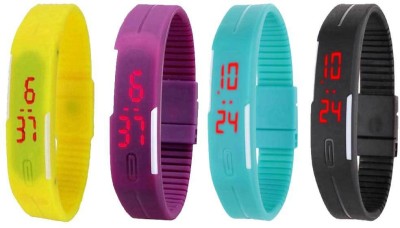 NS18 Silicone Led Magnet Band Combo of 4 Yellow, Purple, Sky Blue And Black Digital Watch  - For Boys & Girls   Watches  (NS18)