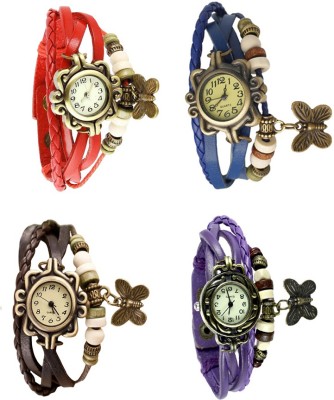 NS18 Vintage Butterfly Rakhi Combo of 4 Red, Brown, Blue And Purple Analog Watch  - For Women   Watches  (NS18)