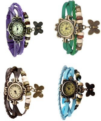 NS18 Vintage Butterfly Rakhi Combo of 4 Purple, Brown, Green And Sky Blue Analog Watch  - For Women   Watches  (NS18)