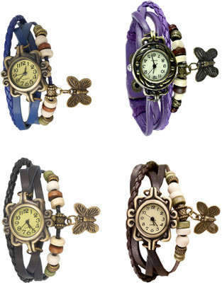 

NS18 Vintage Butterfly Rakhi Combo of 4 Blue, Black, Purple And Brown Watch - For Women