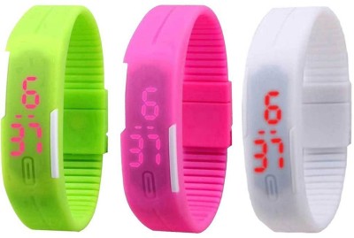 NS18 Silicone Led Magnet Band Combo of 3 Green, Pink And White Digital Watch  - For Boys & Girls   Watches  (NS18)