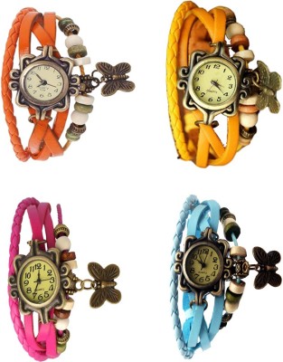NS18 Vintage Butterfly Rakhi Combo of 4 Orange, Pink, Yellow And Sky Blue Analog Watch  - For Women   Watches  (NS18)