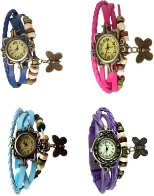 NS18 Vintage Butterfly Rakhi Combo of 4 Blue, Sky Blue, Pink And Purple Analog Watch  - For Women   Watches  (NS18)