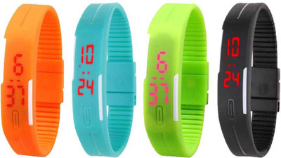 

NS18 Silicone Led Magnet Band Combo of 4 Orange, Sky Blue, Green And Black Watch - For Boys & Girls