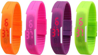 

Kissu Led Magnet Band Combo of 4 Orange, Pink, Purple And Green Watch - For Men & Women