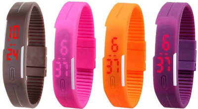 

NS18 Silicone Led Magnet Band Watch Combo of 4 Brown, Pink, Orange And Purple Watch - For Couple
