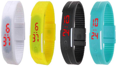 View NS18 Silicone Led Magnet Band Watch Combo of 4 White, Yellow, Black And Sky Blue Digital Watch  - For Couple Wrist Watches Price Online(NS18)