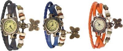 NS18 Vintage Butterfly Rakhi Watch Combo of 3 Black, Blue And Orange Analog Watch  - For Women   Watches  (NS18)