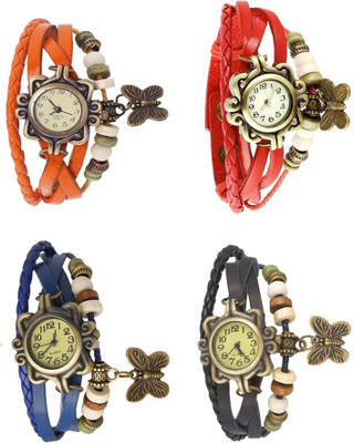 

Kissu Vintage Rakhi Combo of 4 Orange, Blue, Red And Black Watch - For Women