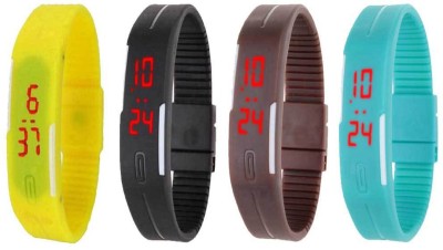 NS18 Silicone Led Magnet Band Watch Combo of 4 Yellow, Black, Brown And Sky Blue Digital Watch  - For Couple   Watches  (NS18)