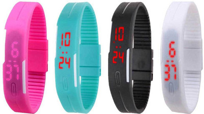 

Kissu Led Magnet Band Combo of 4 Pink, Sky Blue, Black And White Watch - For Men & Women