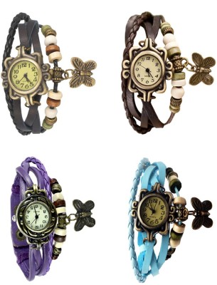 NS18 Vintage Butterfly Rakhi Combo of 4 Black, Purple, Brown And Sky Blue Analog Watch  - For Women   Watches  (NS18)