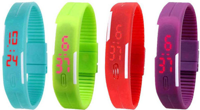 

NS18 Silicone Led Magnet Band Watch Combo of 4 Sky Blue, Green, Red And Purple Watch - For Couple