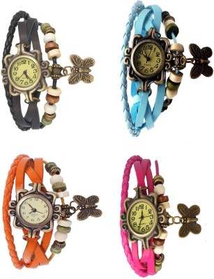 NS18 Vintage Butterfly Rakhi Combo of 4 Black, Orange, Sky Blue And Pink Analog Watch  - For Women   Watches  (NS18)