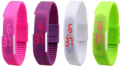 NS18 Silicone Led Magnet Band Combo of 4 Pink, Purple, White And Green Digital Watch  - For Boys & Girls   Watches  (NS18)