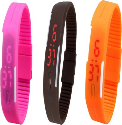 Twok Combo of Led Band Pink + Brown + Orange Digital Watch  - For Men & Women   Watches  (Twok)