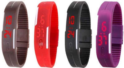 NS18 Silicone Led Magnet Band Watch Combo of 4 Brown, Red, Black And Purple Digital Watch  - For Couple   Watches  (NS18)