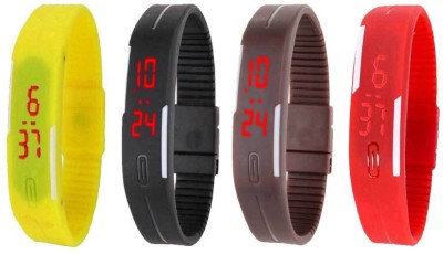 NS18 Silicone Led Magnet Band Watch Combo of 4 Yellow, Black, Brown And Red Digital Watch  - For Couple   Watches  (NS18)