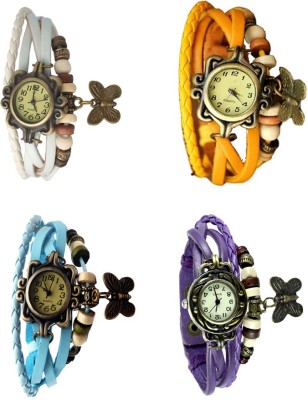 NS18 Vintage Butterfly Rakhi Combo of 4 White, Sky Blue, Yellow And Purple Analog Watch  - For Women   Watches  (NS18)