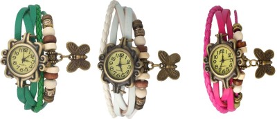 NS18 Vintage Butterfly Rakhi Watch Combo of 3 Green, White And Pink Analog Watch  - For Women   Watches  (NS18)