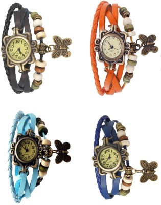 NS18 Vintage Butterfly Rakhi Combo of 4 Black, Sky Blue, Orange And Blue Analog Watch  - For Women   Watches  (NS18)