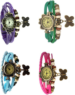 

Kissu Vintage Rakhi Combo of 4 Purple, Sky Blue, Green And Pink Watch - For Women