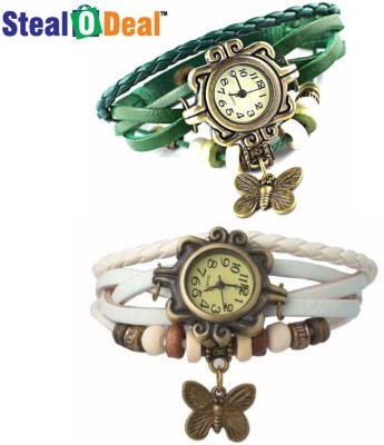 Stealodeal White With Green Vintage Style Butterfly Watch  - For Men & Women   Watches  (Stealodeal)