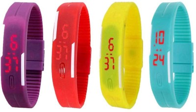 NS18 Silicone Led Magnet Band Watch Combo of 4 Purple, Red, Yellow And Sky Blue Digital Watch  - For Couple   Watches  (NS18)