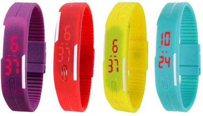 

NS18 Silicone Led Magnet Band Watch Combo of 4 Purple, Red, Yellow And Sky Blue Watch - For Couple
