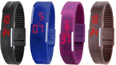 NS18 Silicone Led Magnet Band Combo of 4 Black, Blue, Purple And Brown Digital Watch  - For Boys & Girls   Watches  (NS18)