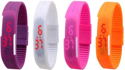 NS18 Silicone Led Magnet Band Combo of 4 Purple, White, Pink And Orange Digital Watch  - For Boys & Girls   Watches  (NS18)
