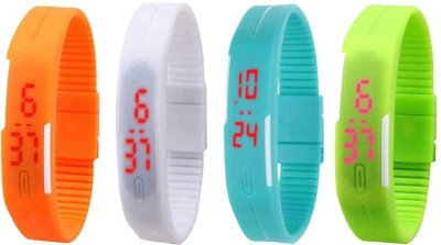 NS18 Silicone Led Magnet Band Combo of 4 Orange, White, Sky Blue And Green Digital Watch  - For Boys & Girls   Watches  (NS18)