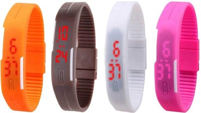 NS18 Silicone Led Magnet Band Watch Combo of 4 Green, Brown, White And Pink Digital Watch  - For Couple   Watches  (NS18)