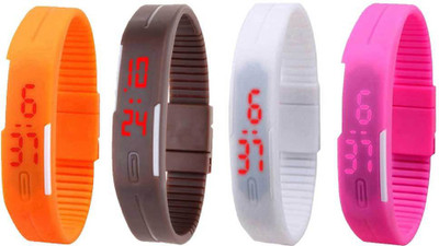 NS18 Silicone Led Magnet Band Watch Combo of 4 Green, Brown, White And Pink Digital Watch  - For Couple   Watches  (NS18)