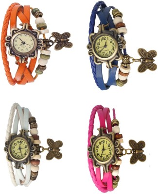 NS18 Vintage Butterfly Rakhi Combo of 4 Orange, White, Blue And Pink Analog Watch  - For Women   Watches  (NS18)
