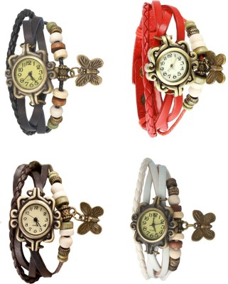 NS18 Vintage Butterfly Rakhi Combo of 4 Black, Brown, Red And White Analog Watch  - For Women   Watches  (NS18)