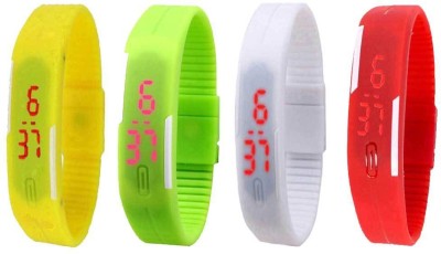 NS18 Silicone Led Magnet Band Watch Combo of 4 Yellow, Green, White And Red Digital Watch  - For Couple   Watches  (NS18)