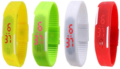 Kissu Led Magnet Band Combo of 4 Yellow, Green, White And Red Watch - For Men & Women