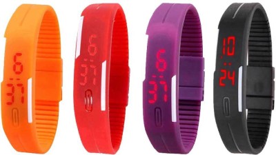 NS18 Silicone Led Magnet Band Combo of 4 Orange, Red, Purple And Black Digital Watch  - For Boys & Girls   Watches  (NS18)