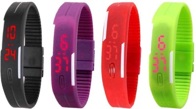 NS18 Silicone Led Magnet Band Combo of 4 Black, Purple, Red And Green Digital Watch  - For Boys & Girls   Watches  (NS18)