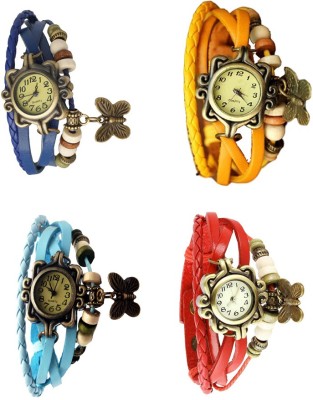 NS18 Vintage Butterfly Rakhi Combo of 4 Blue, Sky Blue, Yellow And Red Analog Watch  - For Women   Watches  (NS18)