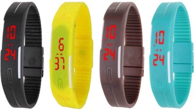 NS18 Silicone Led Magnet Band Watch Combo of 4 Black, Yellow, Brown And Sky Blue Digital Watch  - For Couple   Watches  (NS18)