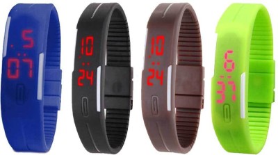 NS18 Silicone Led Magnet Band Combo of 4 Blue, Black, Brown And Green Digital Watch  - For Boys & Girls   Watches  (NS18)