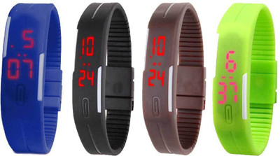 NS18 Silicone Led Magnet Band Combo of 4 Blue, Black, Brown And Green Digital Watch  - For Boys & Girls   Watches  (NS18)