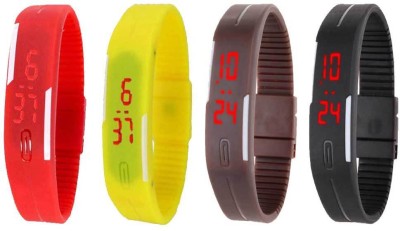 NS18 Silicone Led Magnet Band Combo of 4 Red, Yellow, Brown And Black Digital Watch  - For Boys & Girls   Watches  (NS18)